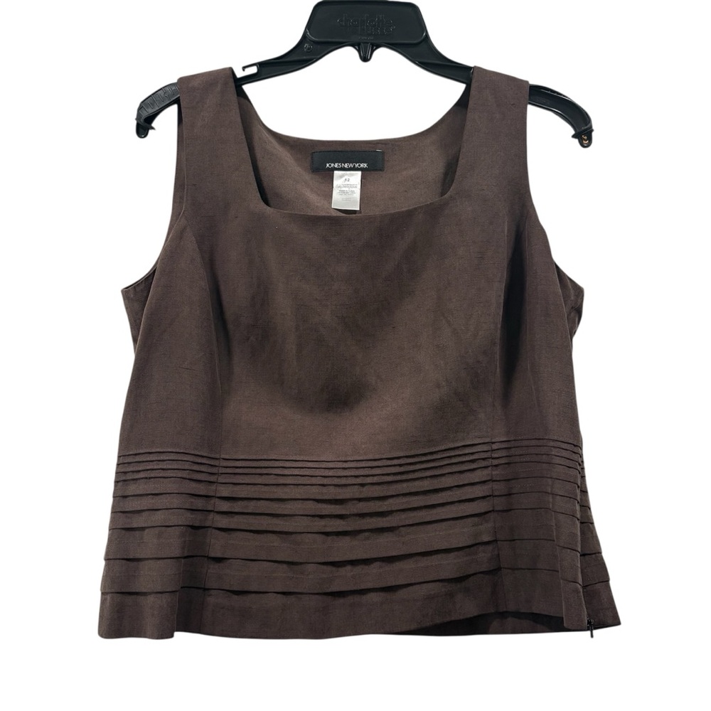 Jones New York Brown Sleeveless Pleated Hem Tank Top
